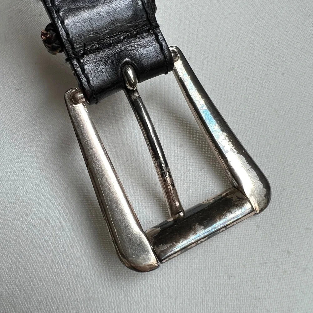 Vintage Black Leather Studded Distressed Boho Biker Belt Braided Michael Kors - Picture 7 of 12